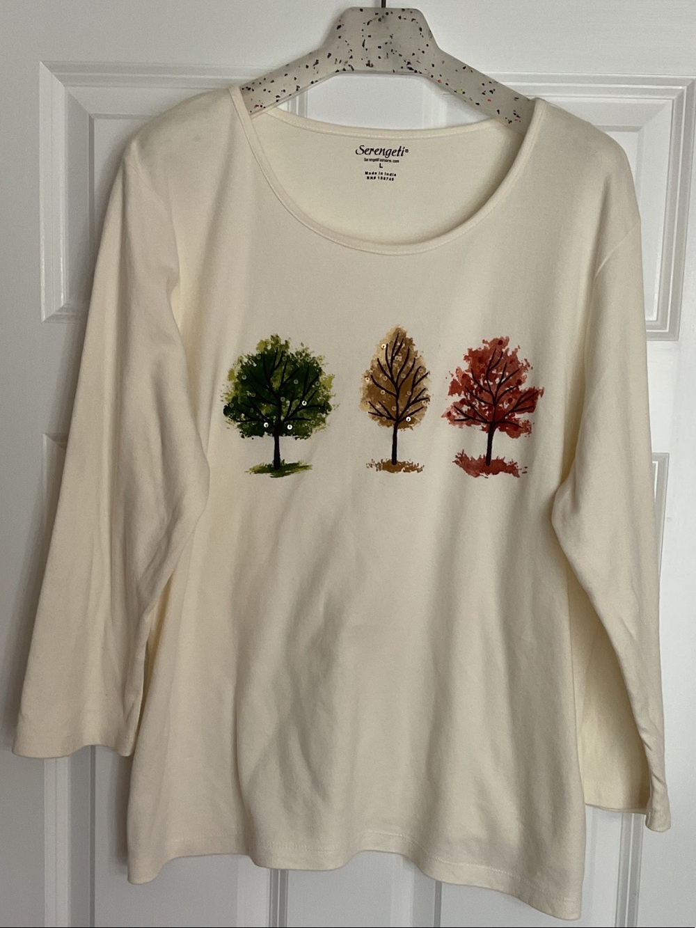 Serengeti Cream Long Sleeve Tee with Green, Brown & Rust Tree Trio